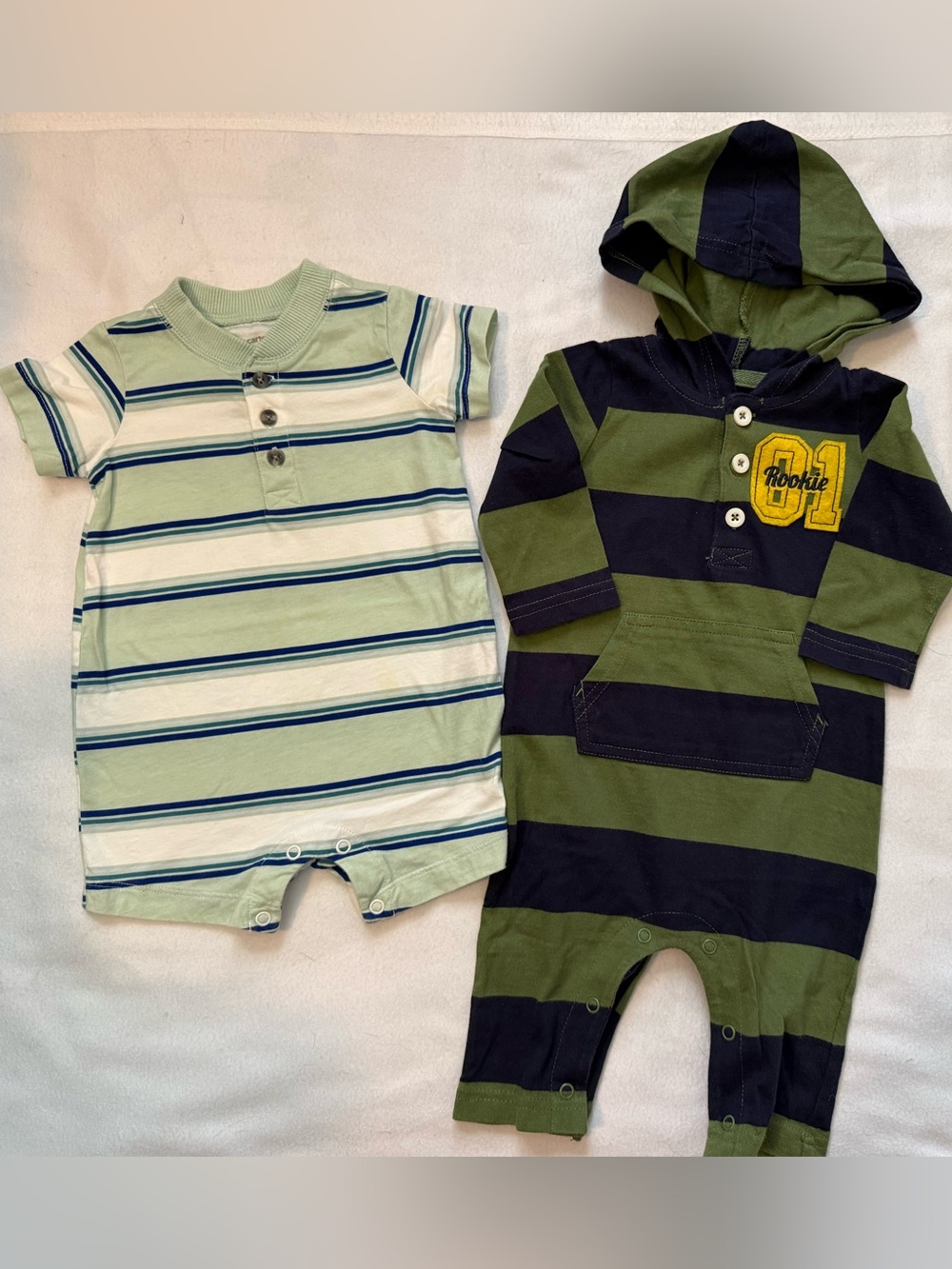 Green & Navy Hooded Stripe One-Piece